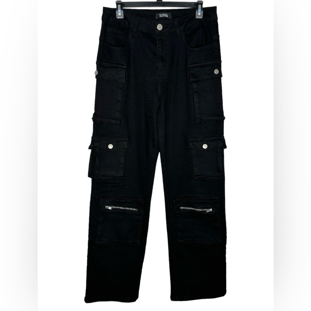 TELEPATIA  Jeans Denim Cargo High‎ Rise Stretch BLACK size 13/31